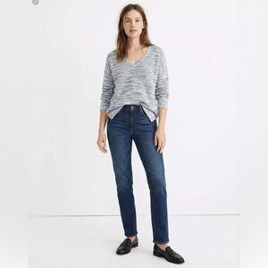 MADEWELL Cotton Blend Southbrook Open Stitch Pullover V-Neck Sweater Space Dye